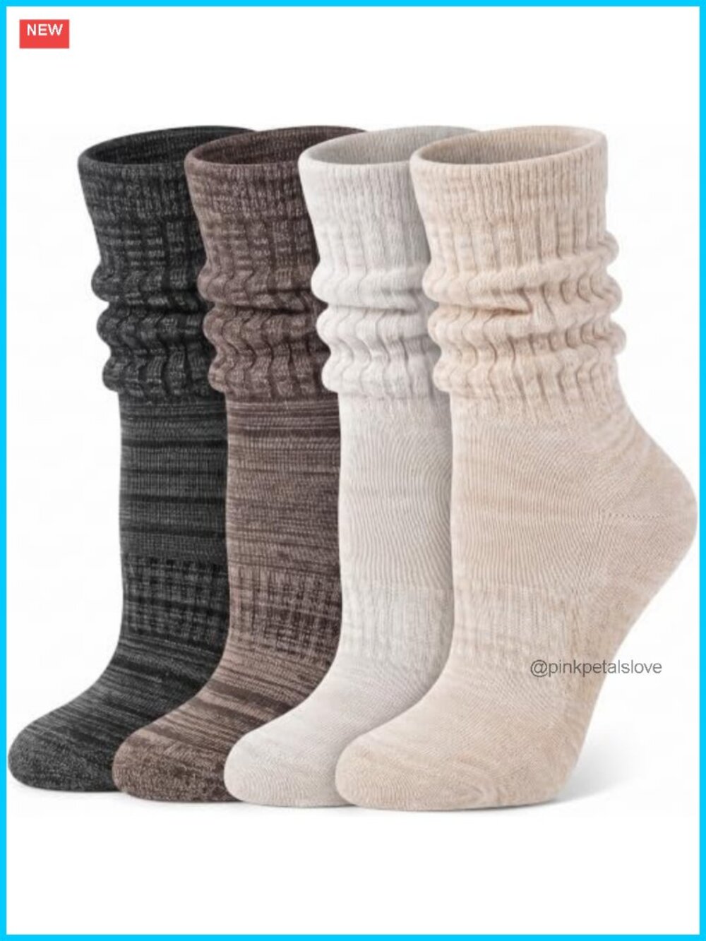 Slouchy Boot Socks Women Crew Scrunch Knit Mid-Calf Cotton Blend